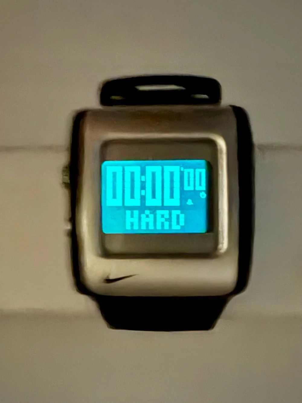 Nike WC0037 Digital Day Date Alarm Chrono Silver Tone Case Black Silicone Watch
